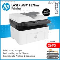 Hp Laser Mfp 137fnw Mobile Printing Scanning Black Wireless Printer