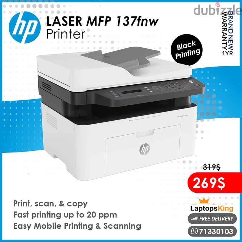 Hp Laser Mfp 137fnw Mobile Printing Scanning Black Wireless Printer 0