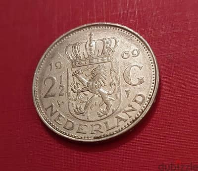 Netherlands Queen Juliana 2 1/2 Gulden 1969