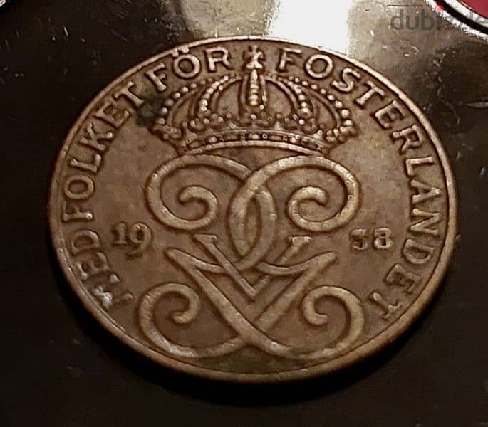 Sweden WWII 1938 2 Ore Gustav V bronze coin 1