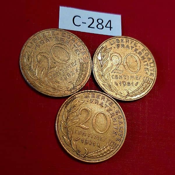 France since 1971 Lot# C-284 set of 3 coins of 20 Centimes 1