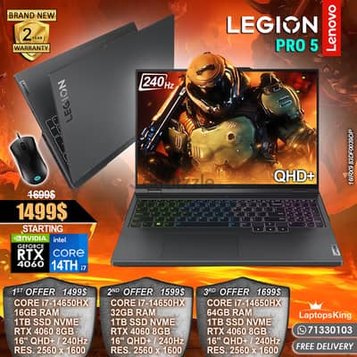 Lenovo Legion Pro 5 i7-14650hx Rtx 4060 240hz Qhd+ 16" Gaming Laptop