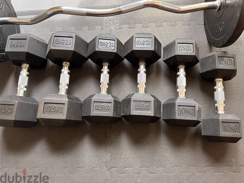 3 Hexagon Dumbbells Pairs 17.5, 12.5 and 10 Kg 0