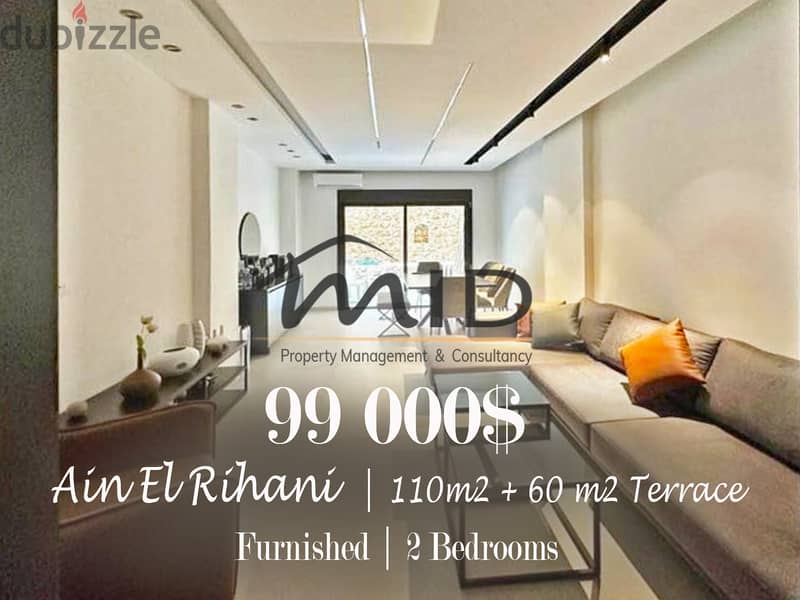 Ain El Rihani | Signature | Furnished 110m² + 60m² Terrace | 2 Parking 1