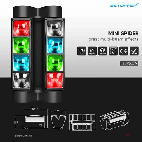 Betopper Mini Spider Moving Head Light 8X3W RGBW 4