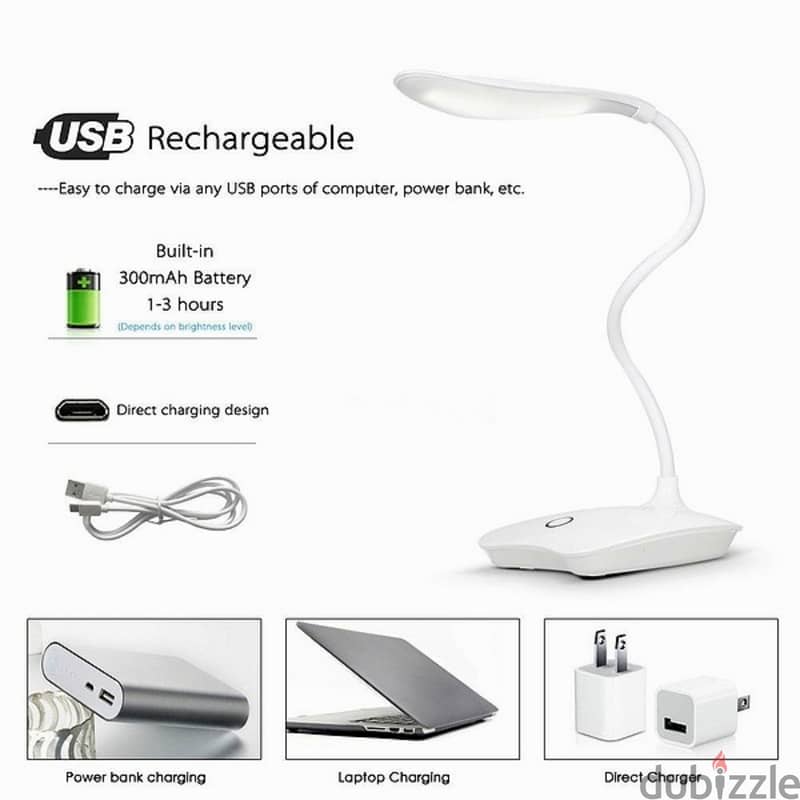 Rechargeable Desk Lamp, 3-Level Dimmable USB LED Light 8