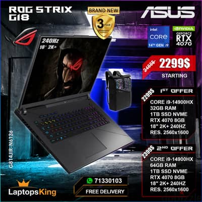 ASUS ROG STRIX G18 i9-14900HX RTX 4070 240HZ 18" 2K+ GAMING LAPTOP