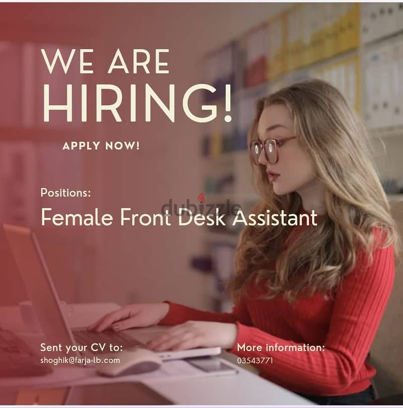 Female front desk assistant for company in Sin el Fil Full time 0