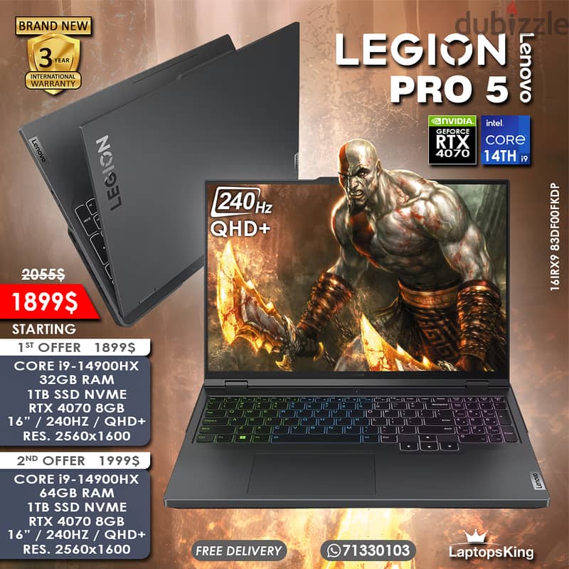 Lenovo Legion Pro 5 Core i9-14900hx Rtx 4070 240hz Qhd+ Gaming Laptops 0