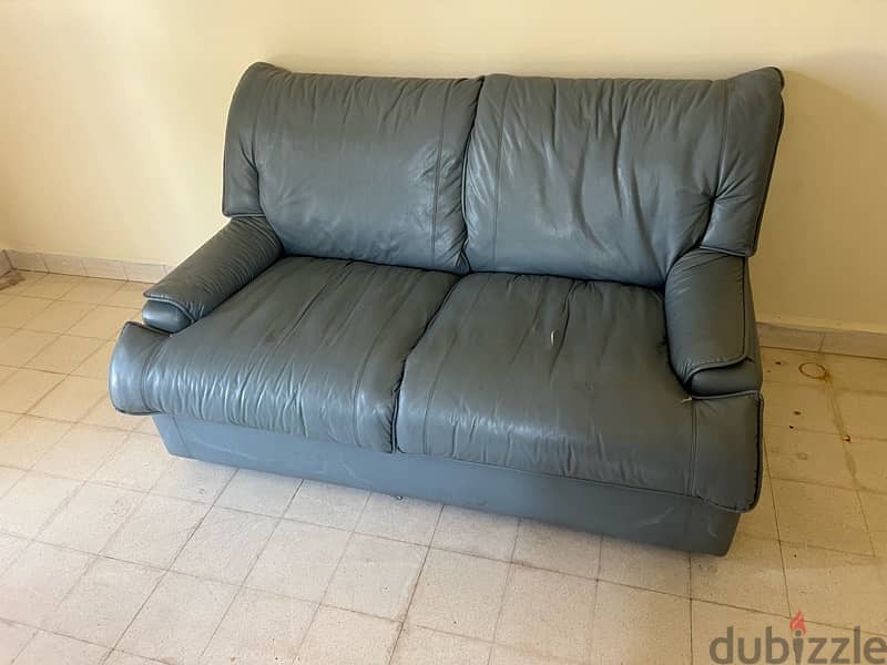 blue leather sofas 2 pcs 1