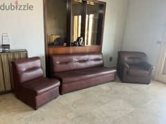 brown leather living room set of 5 pieces