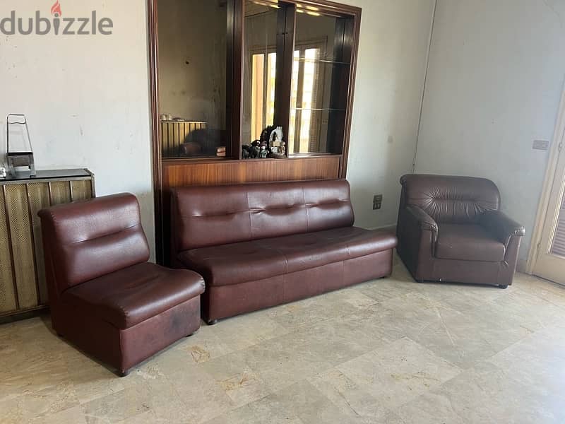 brown leather living room 0