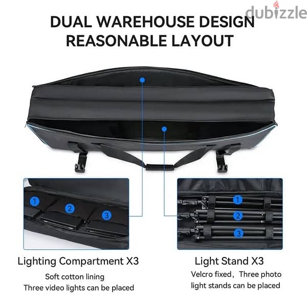 Professional Lighting Bag – 3 Tripods 3 LED Square Lights nd Access 1