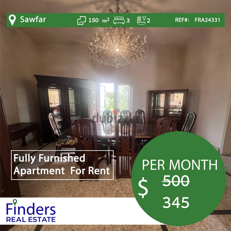 An apartment for Rent in Sawfar!  شقة للإيجار في صوفر 0