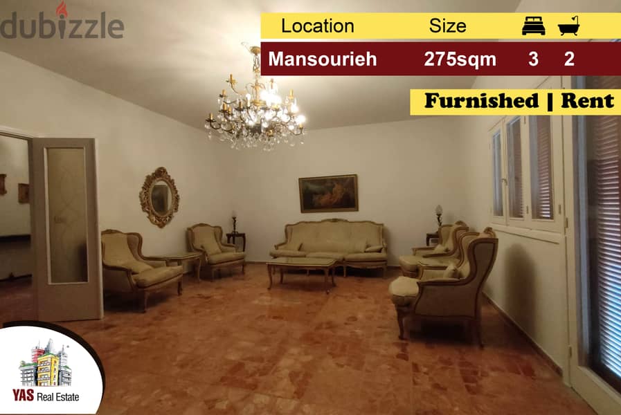 Mansourieh 275m2 | Well Maintained | Rent | Furnished | AA | 0