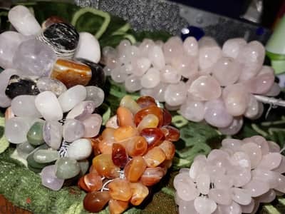 gems stones grapes rose quartz and agate and different gemstone