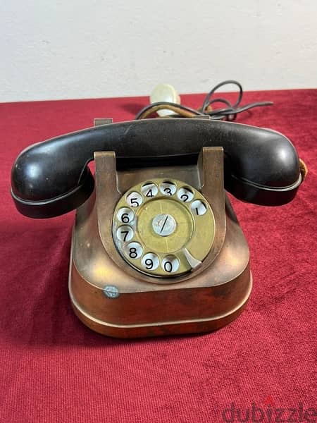 antique vintage cooper rotary telephone تلفون انتيك نحاس احمر 2