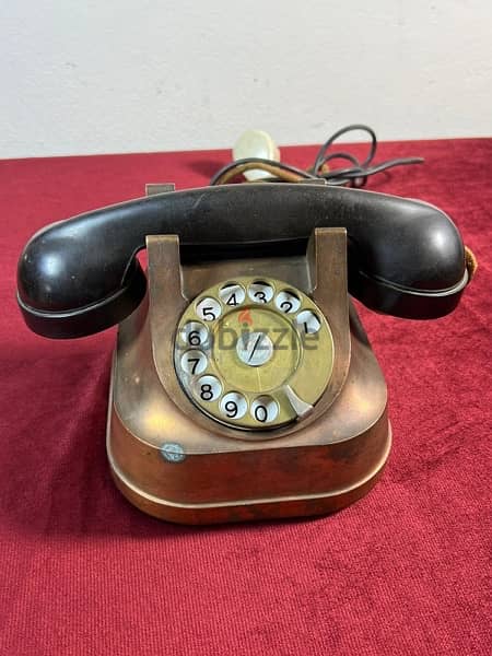 antique vintage cooper rotary telephone تلفون انتيك نحاس احمر 4