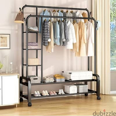 Double Clothes Rack with Shoe Shelves, Storage Boxes & Wheels ستاند