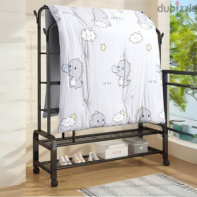 Double Clothes Rack with Shoe Shelves, Storage Boxes & Wheels ستاند 4