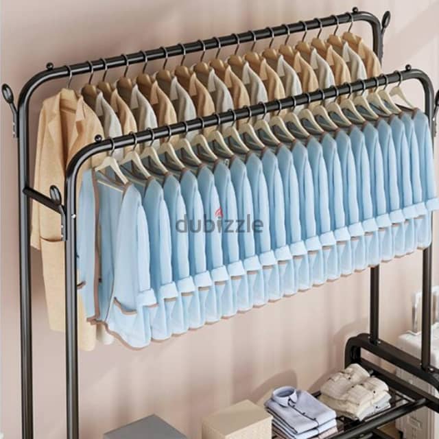 Double Clothes Rack with Shoe Shelves, Storage Boxes & Wheels ستاند 5