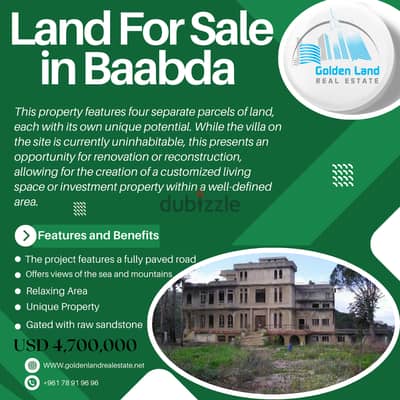 4550 SQM Land in Baabda District Overlooking the Mountains & Sea View