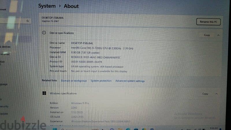 Laptop Dell - Corei5 - 8G ram - 256G ssd 3