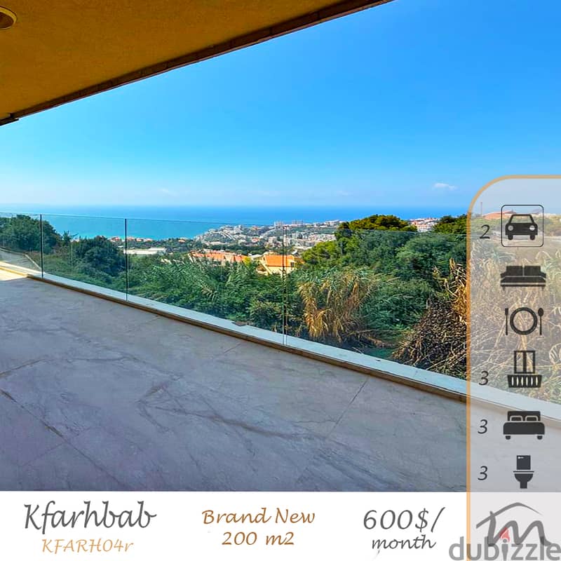 Kfarhab | Brand New 3 Bedrooms | 3 Balconies | Panoramic View | 200m² 0