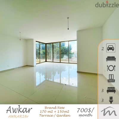 Awkar | 170m² + 150m² Terrace | Brand New 3 Bedrooms Apart | 2 Parking