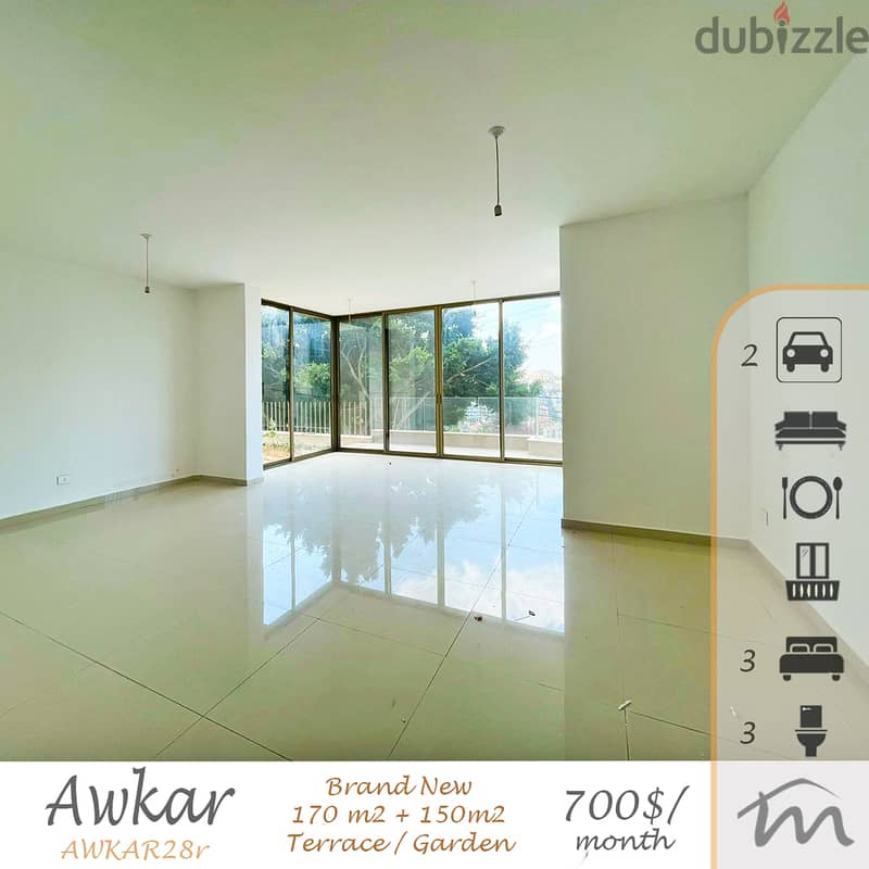 Awkar | 170m² + 150m² Terrace | Brand New 3 Bedrooms Apart | 2 Parking 0