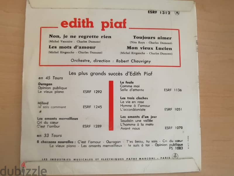 Edith Piaff  45t 7" vg cond 400k LL 1