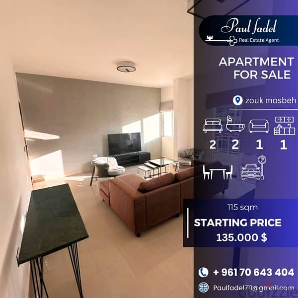 apartment for sale in zouk mosbeh 0