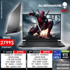 Alienware M18 Core i9 14900hx Rtx 4080 165hz 18" Qhd+ Gaming Laptops