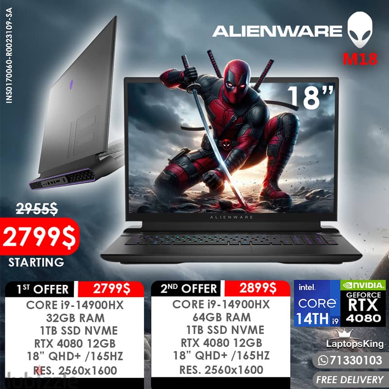 Alienware M18 Core i9 14900hx Rtx 4080 165hz 18" Qhd+ Gaming Laptops 0