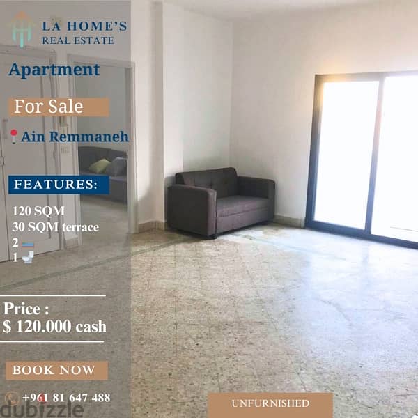 apartment for sale in Ain Remmaneh شقة للبيع في عين الرمانة 0