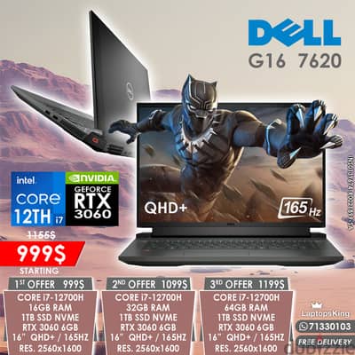 DELL G16 7620 CORE i7-12700H RTX 3060 165HZ 16" QHD+ GAMING LAPTOP