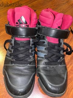 BLACK AND HOT PINK ADDIDAS SHOES