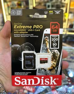 Sandisk Extreme pro microsdxc uhs-I card with adapter 64gb U3 A2 v30