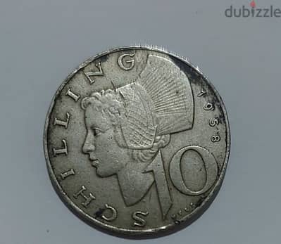 Austrian Ten Shilling silver coin year 1958 weight 7.5 gram