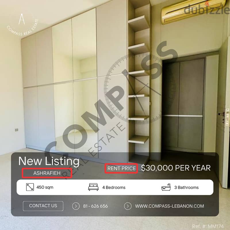 Modern Apartment with Spacious Interiors for Rent in Ashrafieh 0