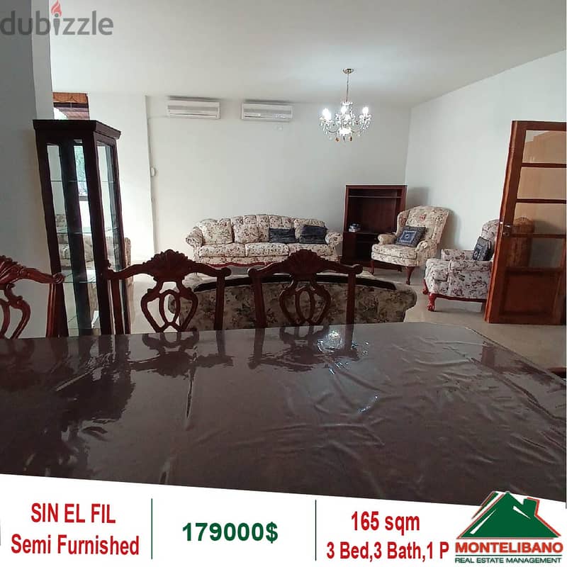 179000$!! Semi Furnished Apartment for sale located in Sin El Fil 1