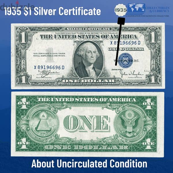 1935 1$ blue silver certified 0