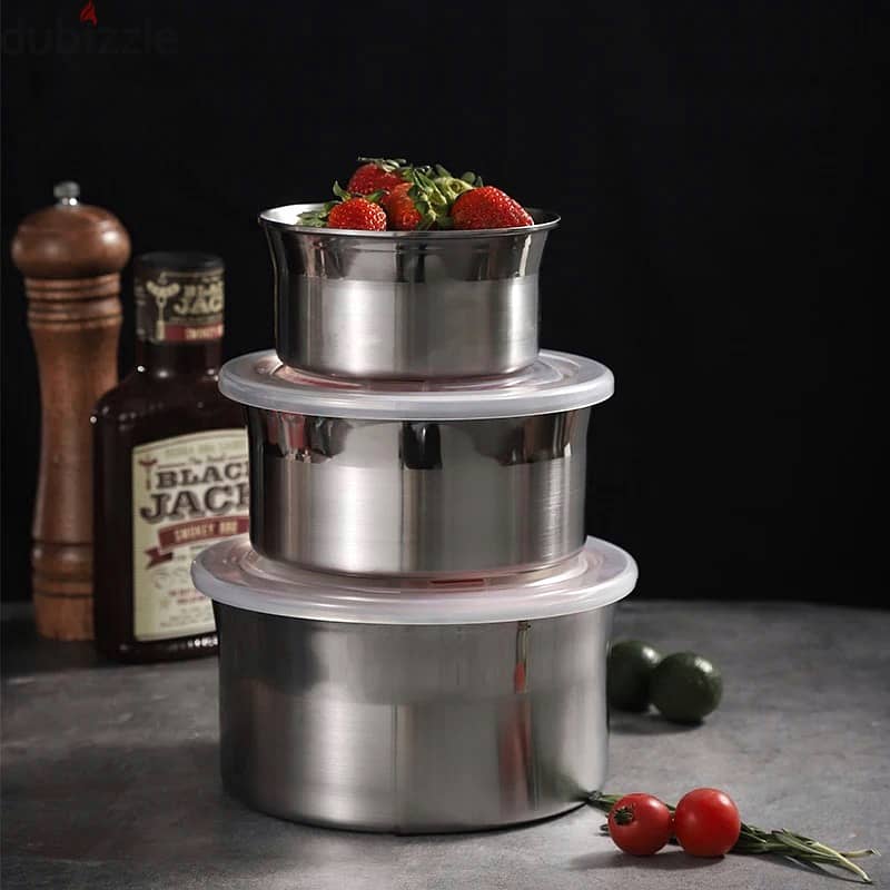 3 Pcs Stainless Steel Food Storage Containers Set, Kitchen Food Conta 0