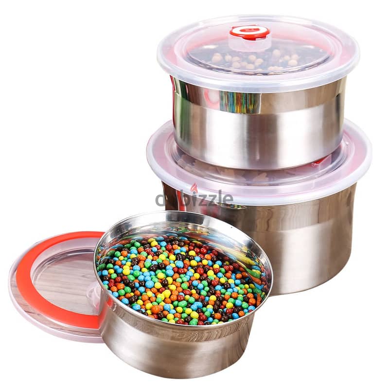 3 Pcs Stainless Steel Food Storage Containers Set, Kitchen Food Conta 4