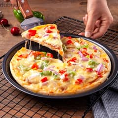 3-Piece Set Non-stick Pizza Pan, Round Premium Bakeware, Black 0