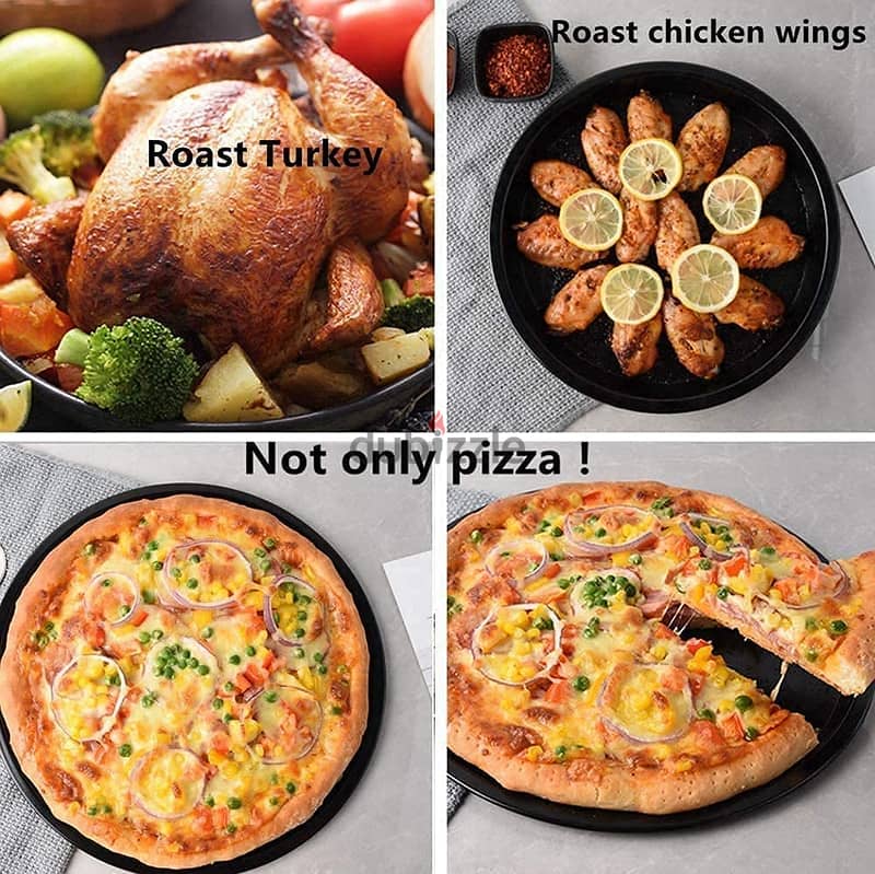 3-Piece Set Non-stick Pizza Pan, Round Premium Bakeware, Black 1