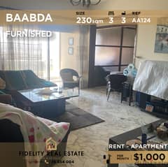 Apartment for rent in Baabda furnished AA124 شقة مفروشة في بعبدا