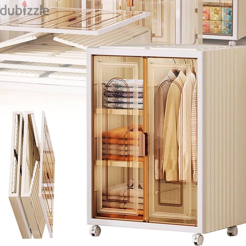 Foldable Clothes Wardrobe with Hanging Area and Shelves 0