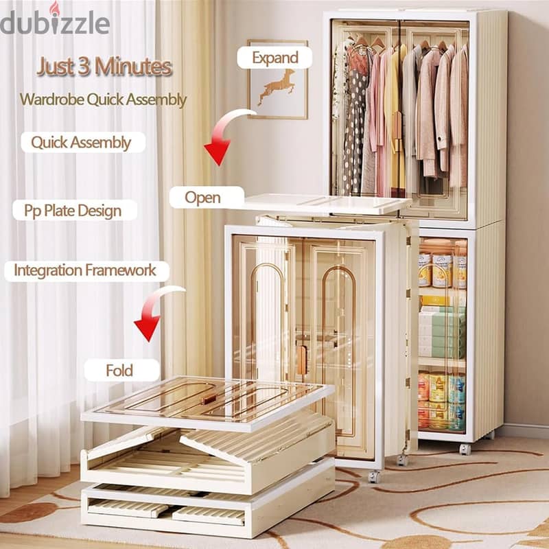 Foldable Clothes Wardrobe with Hanging Area and Shelves 2