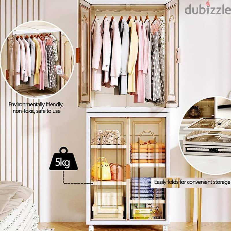 Foldable Clothes Wardrobe with Hanging Area and Shelves 5